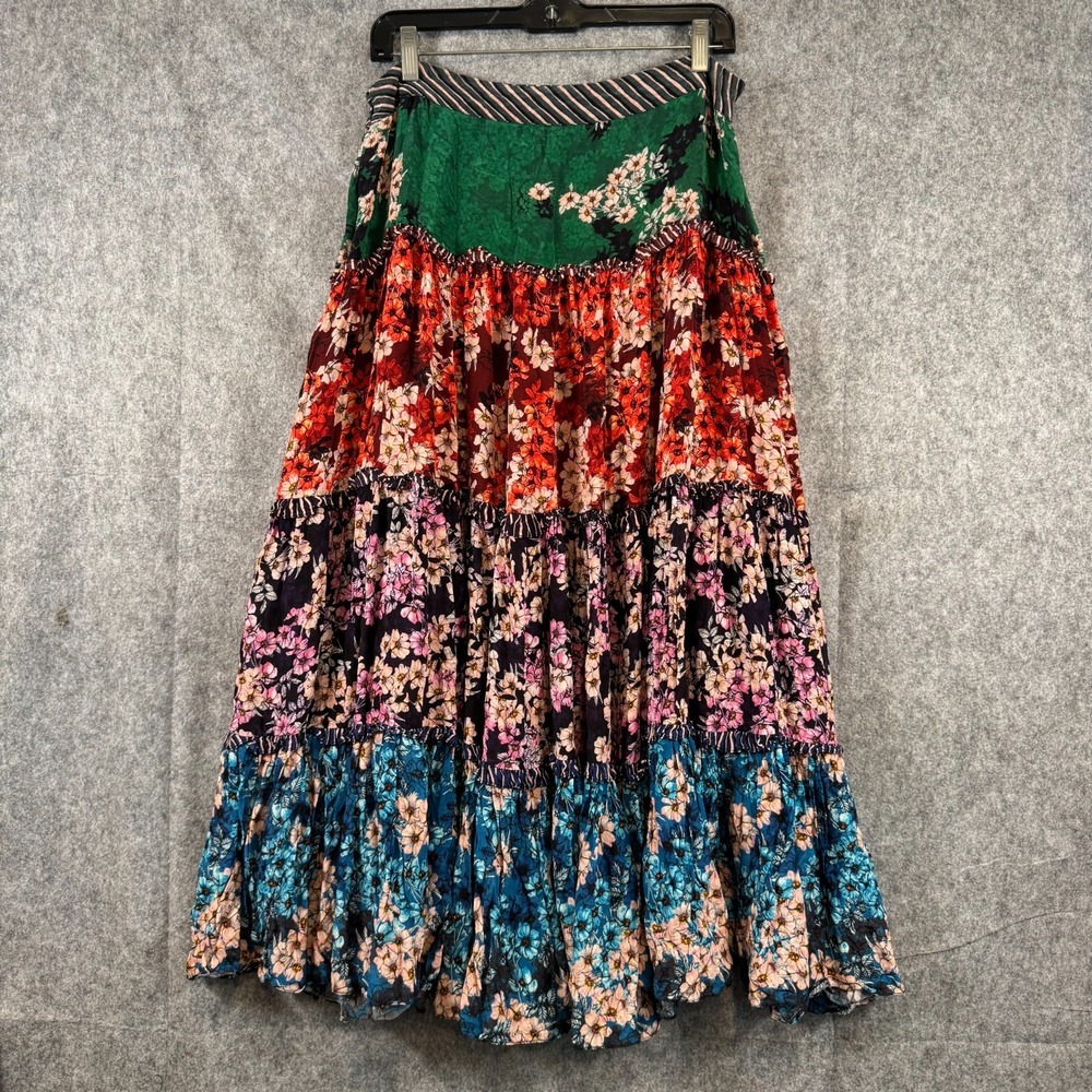Bhanuni by Jyoti Anthropologie Skirt Sz 14 Patchwork Boho Tiered Maxi Peasant - Picture 2 of 10